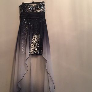 Black Hi Low Dress with Sequins and Ombré skirt